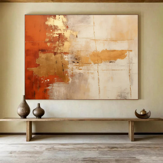 “Rust & Gold Fusion” - Orange, gold, gray, white; textured blocks and lines CT1571