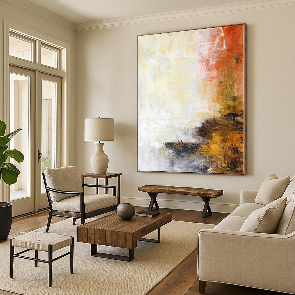 “Sunset Abstraction” - Abstract Painting with Yellow, Orange, Gray, Brown CT0066