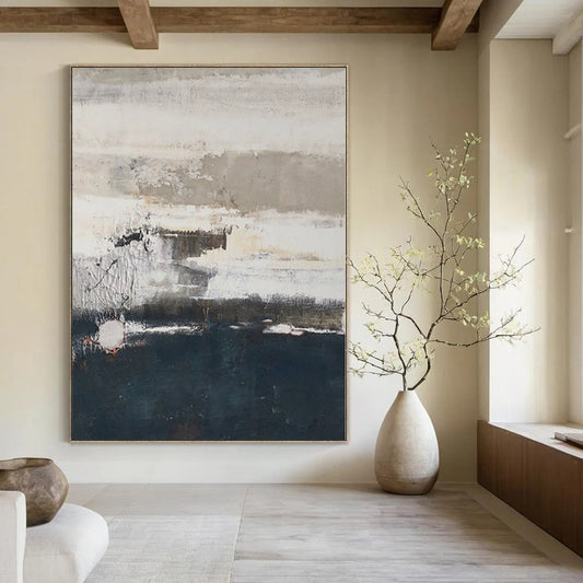 “Gray - Blue Textured Depth” Abstract Mixed - Media Art CT0131