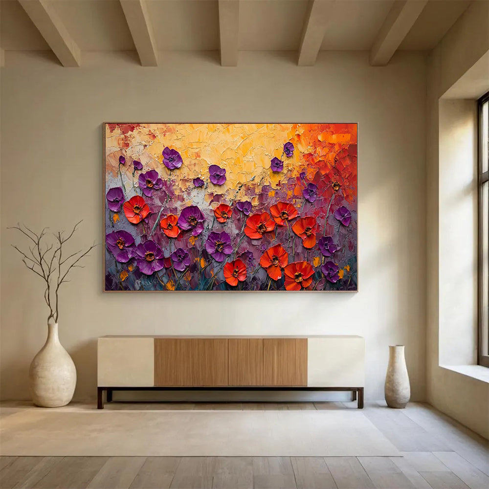 “Impasto Poppies Field” – Textured Floral Oil Painting CT1765