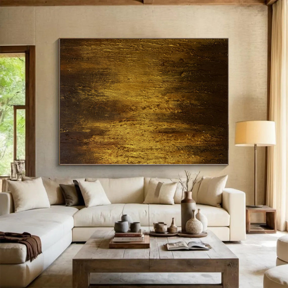 “Golden Rustic Abstraction” - Abstract Painting with Brown, Gold Textures CT0032
