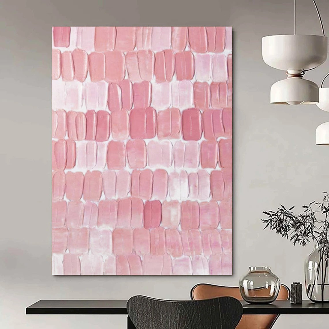 “Pink Textured Tiles” Impasto Acrylic Art CT0178