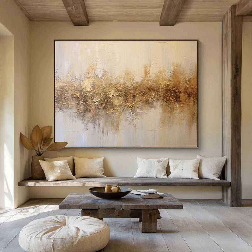 “Textured Gold Strip” - A horizontal strip of textured, metallic gold and brown hues on a light beige background CT1538