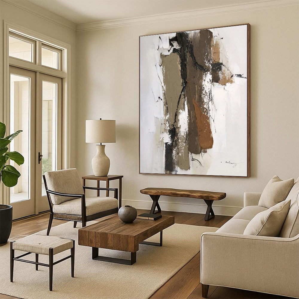 “Brown - White Textured Abstraction” - Abstract Expressionist Art CT0496