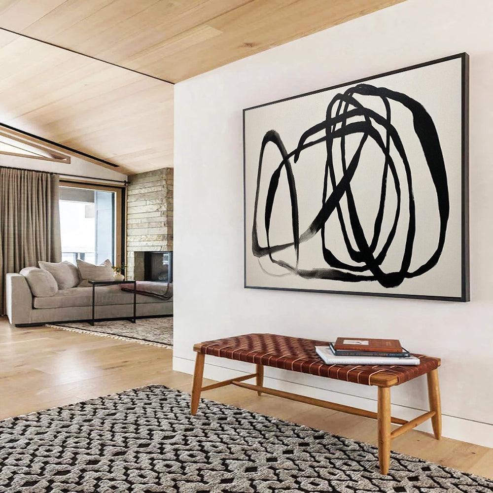 “Hand - painted Black Scribble” - Expressive black lines on white CT1650