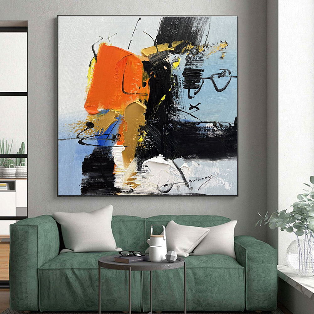 “Orange - Black Abstract Dynamism” - Abstract Expressionist Art CT0486