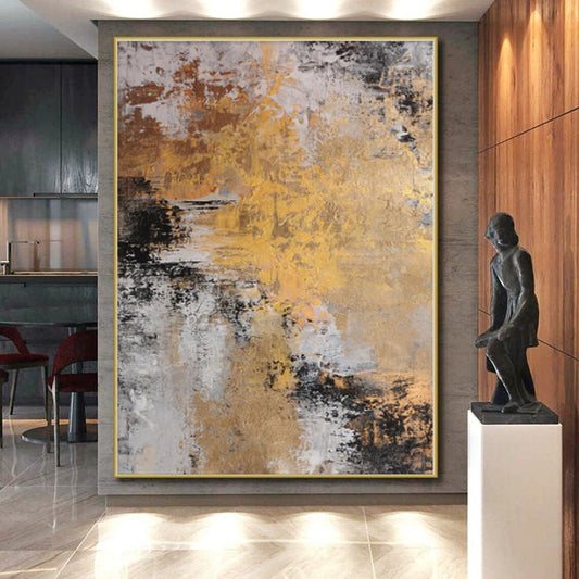 “Gilded Grunge” - Abstract Acrylic with Gold, Gray, Black Textures CT0014