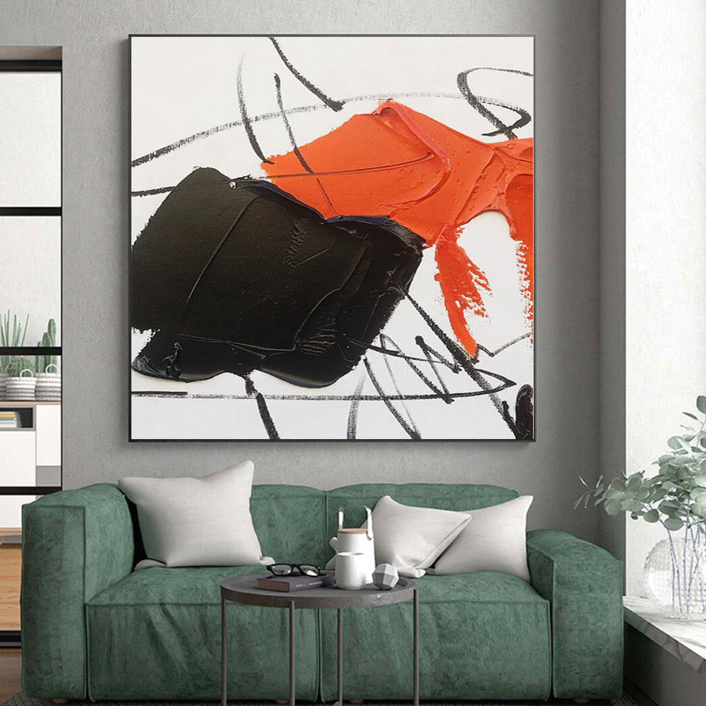 “Orange - Black Textured Abstraction” - Abstract Expressionist Art CT0488