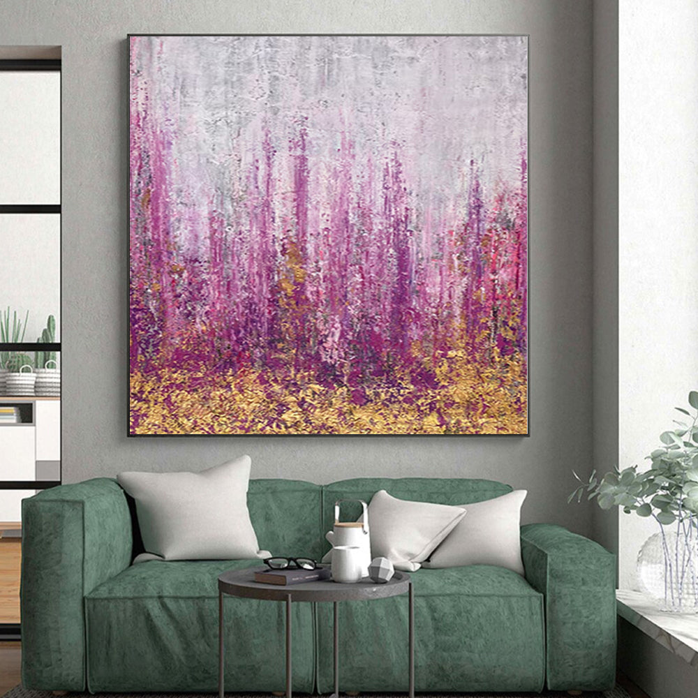 “Purple Reed Field” - Abstract Acrylic with Purple, Gold, Gray CT0064