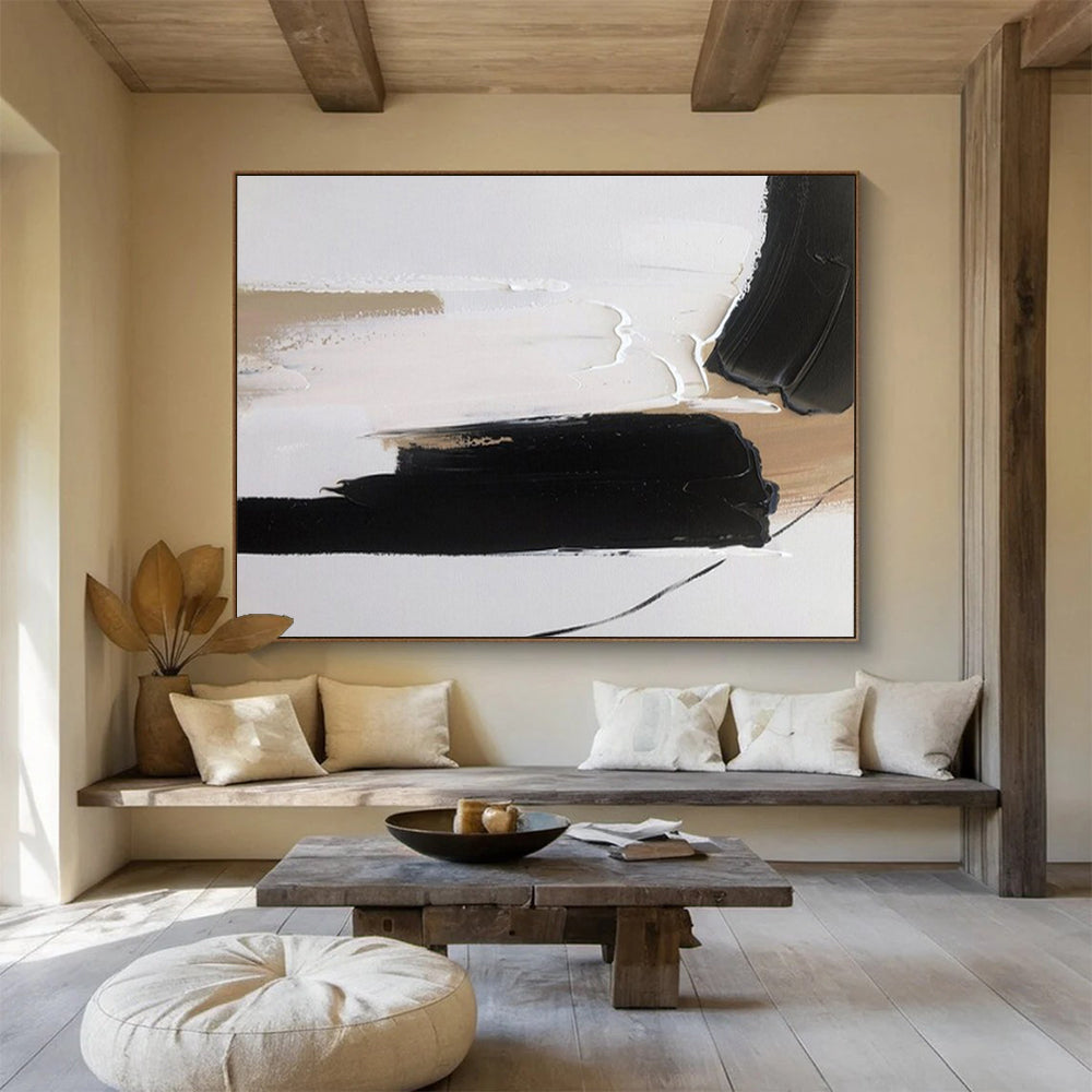“Black - White - Beige Strokes” - Black, white, beige; bold brush strokes CT1563