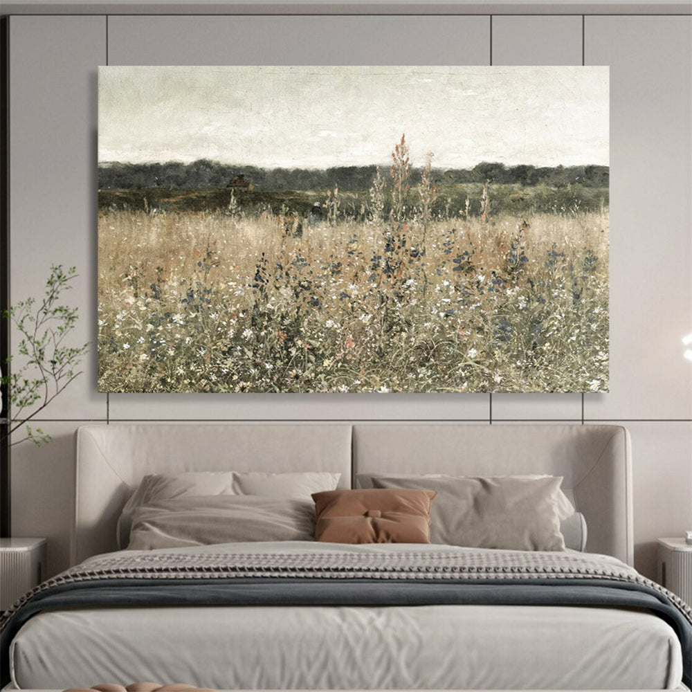 “Wildflower Field in Neutral” - Browns, greens, soft whites; detailed, muted meadow scene CT1612