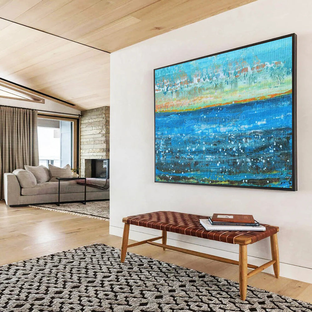 Blue Ocean with White Specks & Coastal Hues - Pointillist-Inspired Seaside Art CT1794