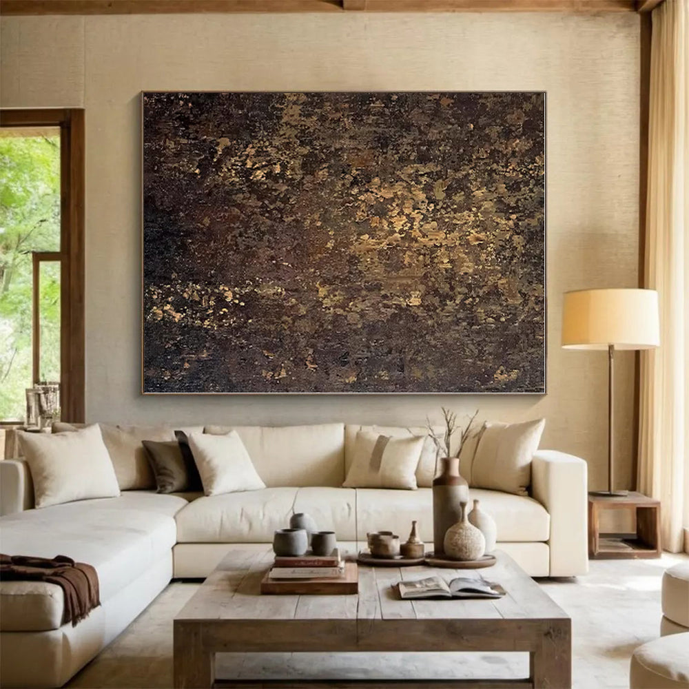 “Dark Brown - Gold Textured Abstraction” - Abstract Expressionist Art CT0448