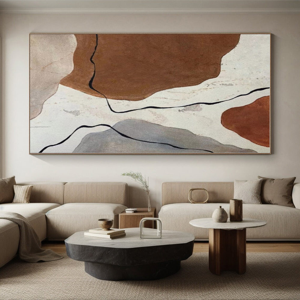 “Brown - Gray Abstract Shapes with Lines” - Abstract Modernist Art CT0410