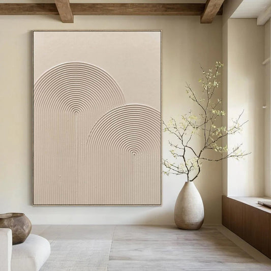 “Beige Textured Circular Waves” Minimalist Art CT0141