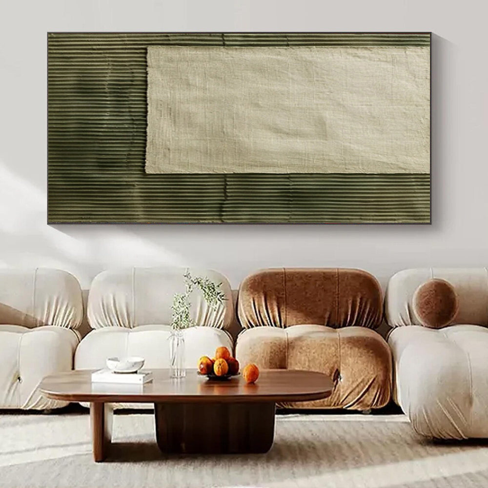 “Beige - Green Textured Contrast” Mixed - Media Art CT0219