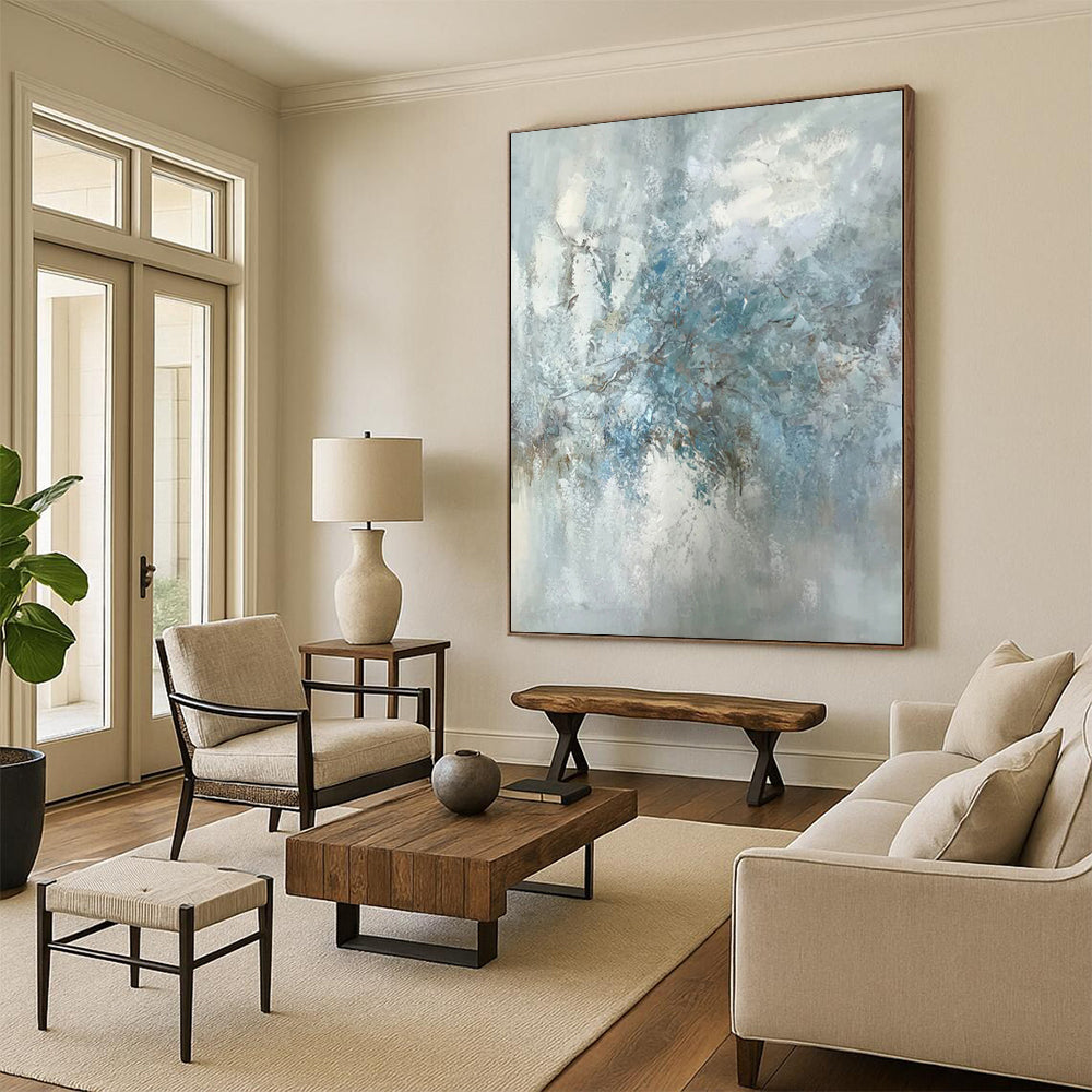“Soft Blue Abstract Blooms” Abstract Acrylic Art CT0297