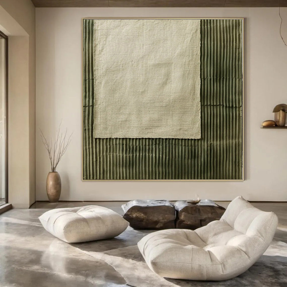 “Beige - Green Textured Contrast” Mixed - Media Art CT0219