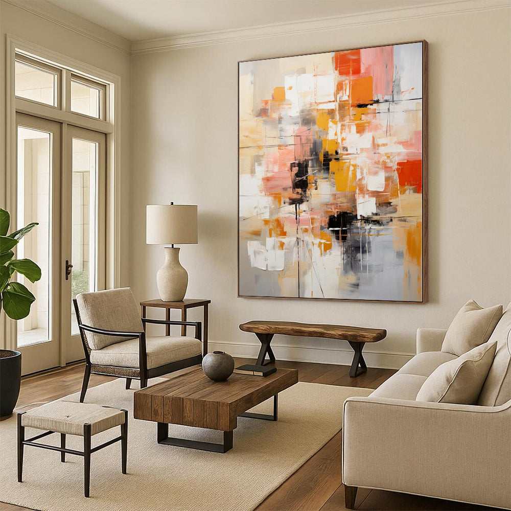 “Orange - pink Abstract Geometry” Cubist - Inspired Acrylic Art CT0225
