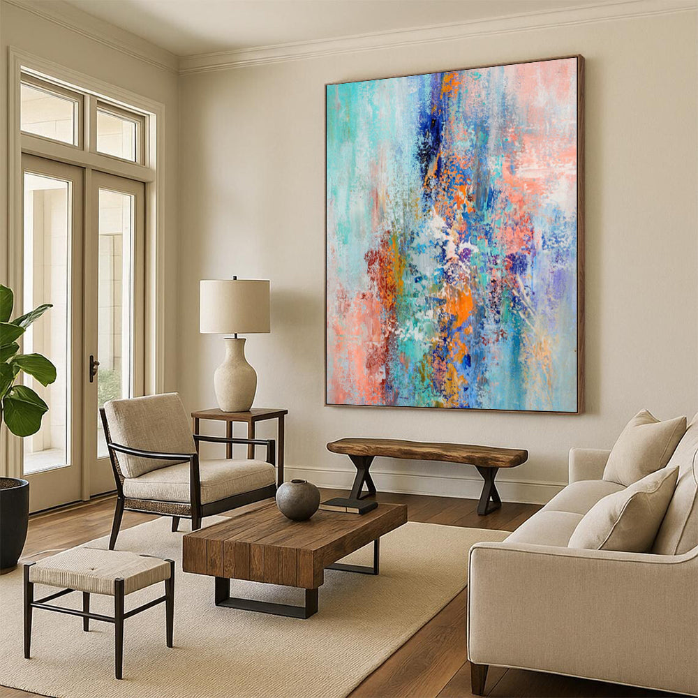 “Mixed Hues Symphony” - Abstract Piece with Turquoise, Blue, Orange, Purple, Coral Blend CT0013