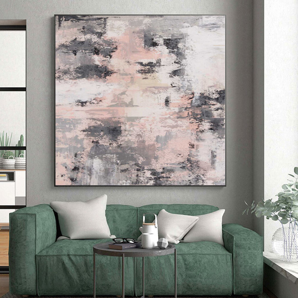 “Blush & Gray Mosaic” - Abstract Art with Pink, Gray, White, Black CT0068