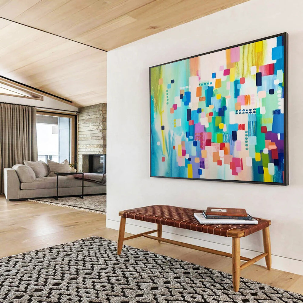 “Color Block Symphony” - Vivid blues, greens, pinks; orderly yet vibrant geometric blocks CT1497