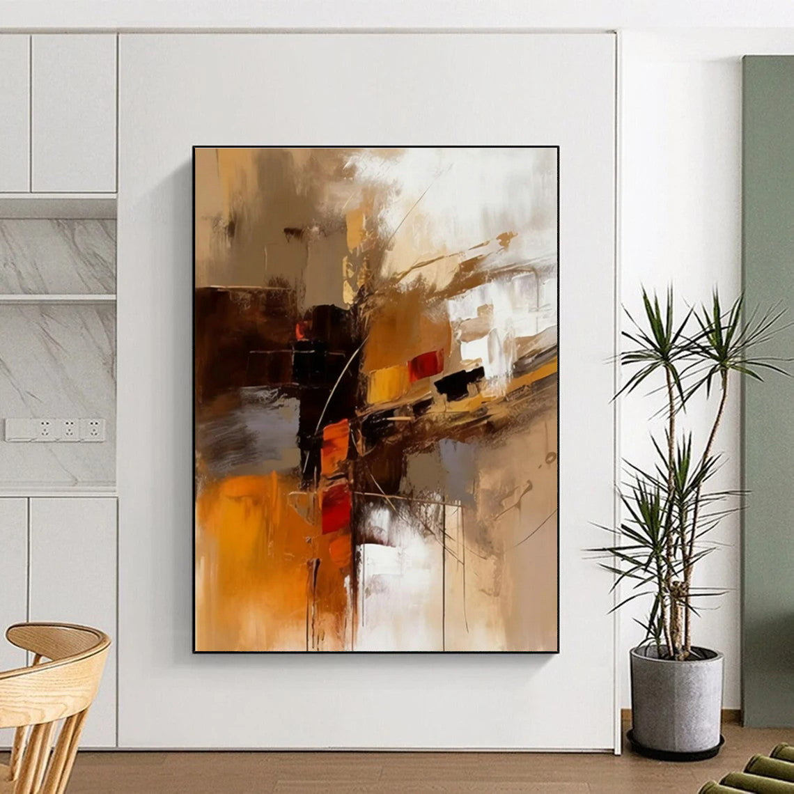 “Construction in Brown, Yellow & Orange”,Constructivist Abstract Art CT0598