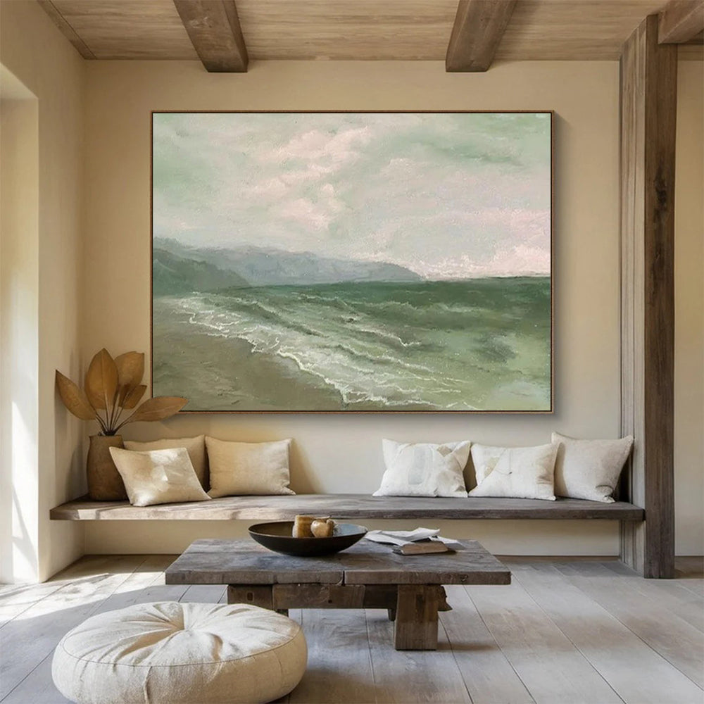 “Muted Seaside” - Greens, blues, soft grays; tranquil, realistic - leaning seascape CT1522