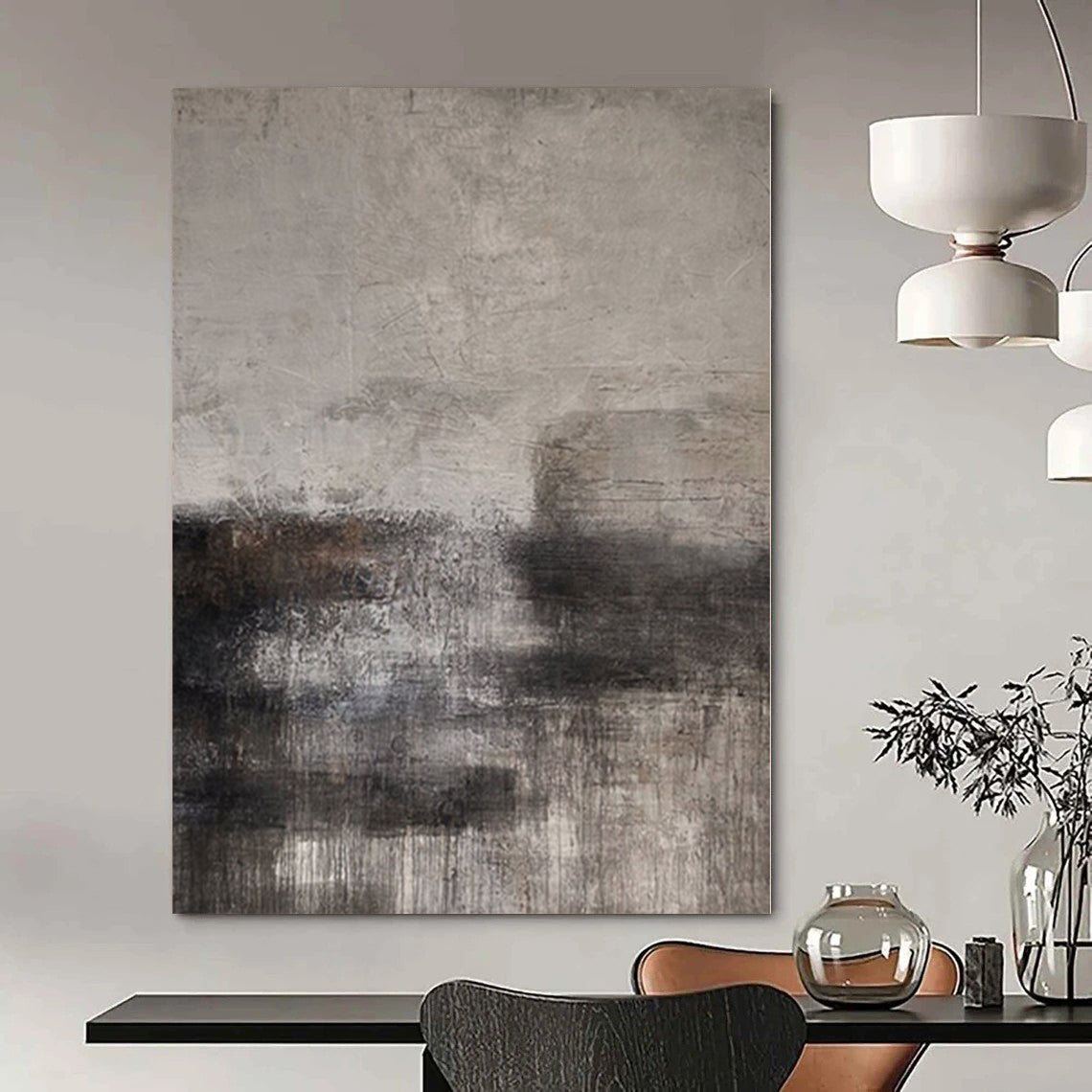 “Dark Gray Textured Abyss” - Abstract Painting with Gray, Black, Brown CT0112