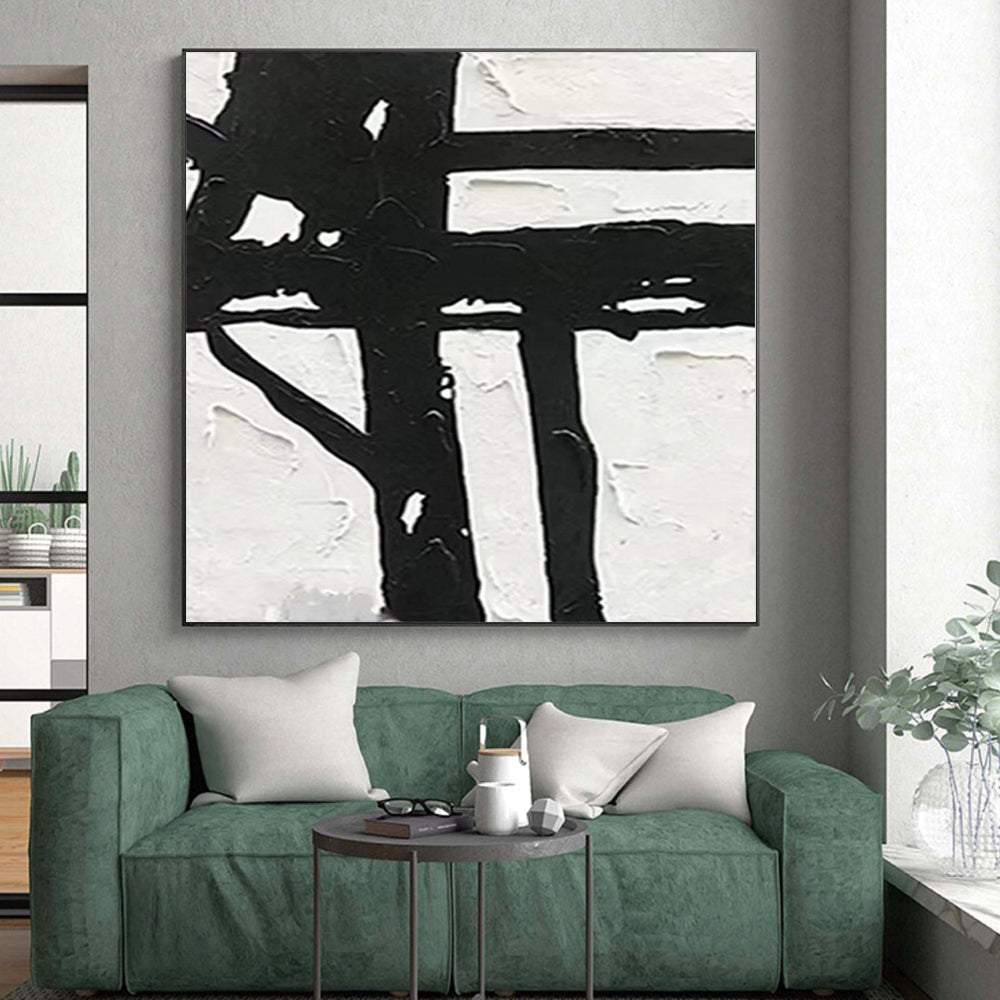 “Textured Black - White Cross” Abstract Acrylic Art CT0279
