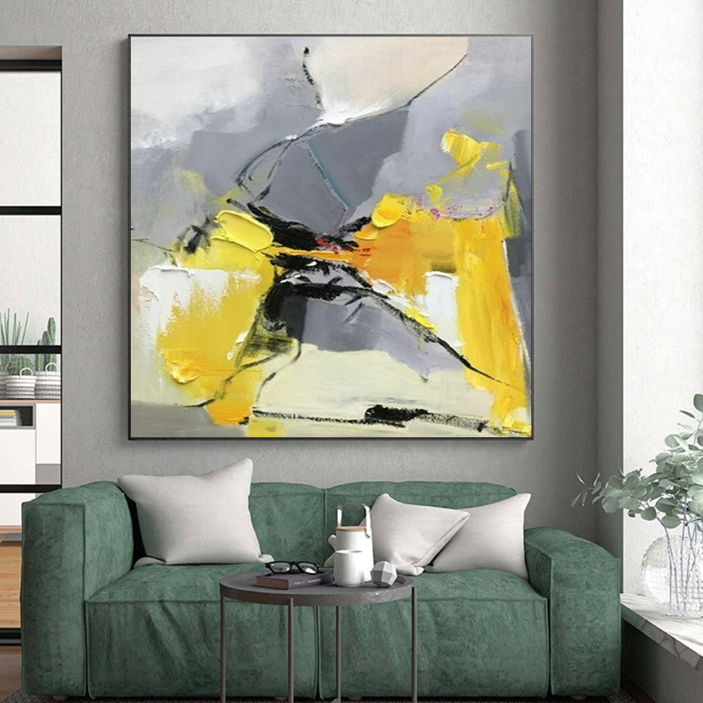 “Yellow - Grey - Black Abstract Composition”,Abstract Expressionist Art CT0618