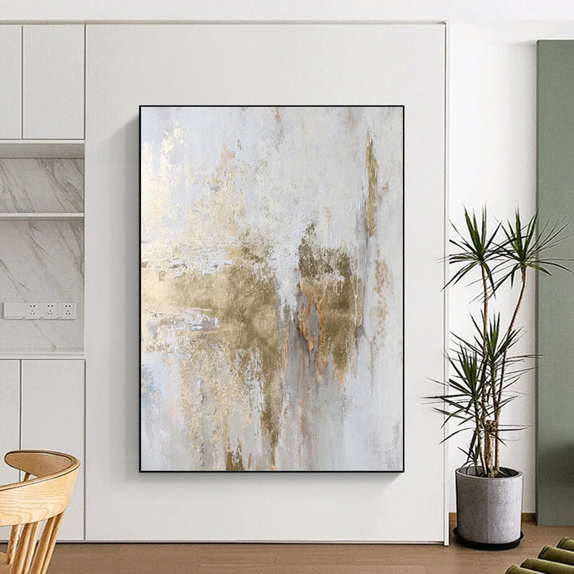 “White - Gold Textured Patina” Abstract Acrylic Art CT0256
