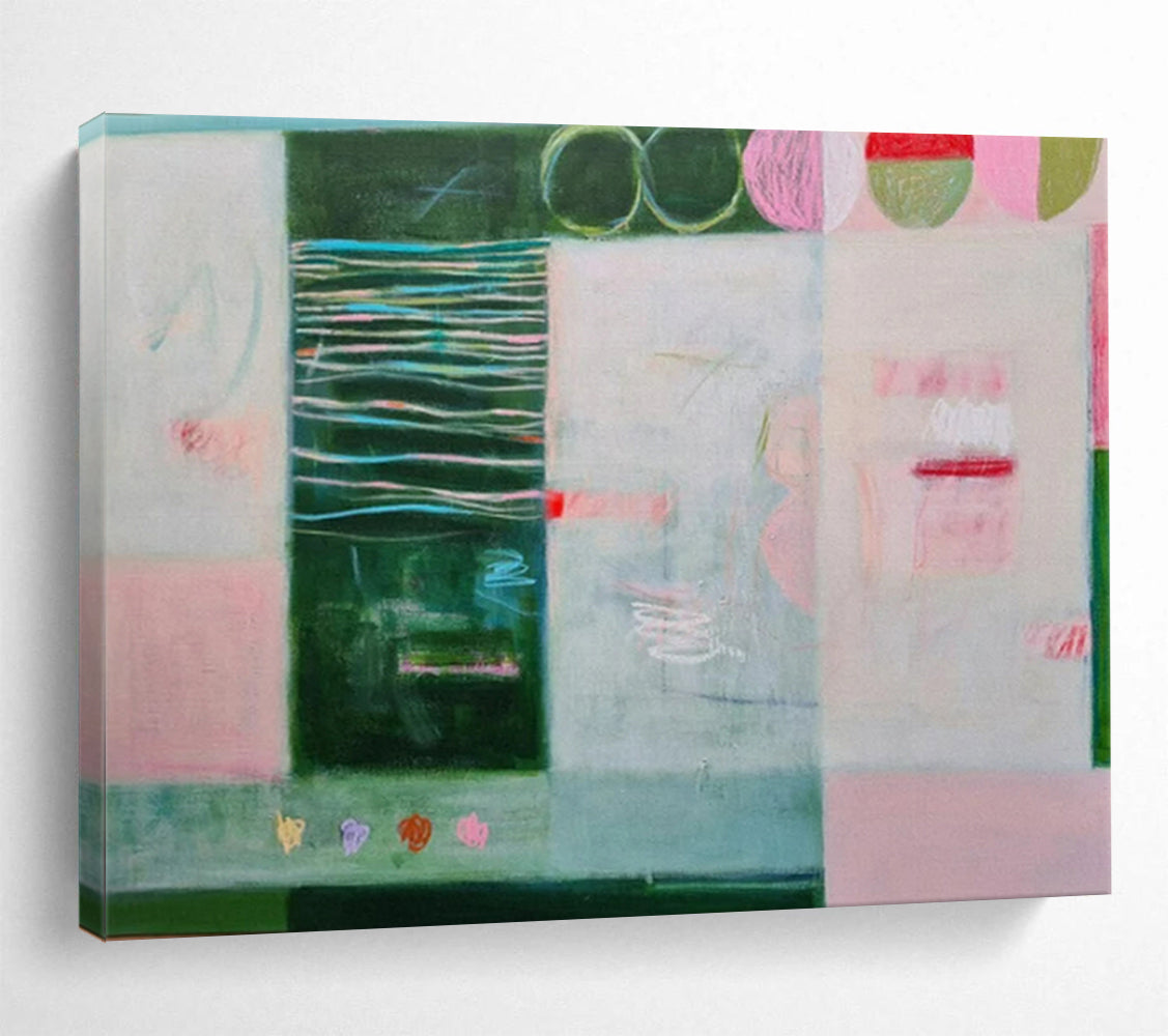 “Playful Panels” - Greens, pinks, blues; mixed patterns and shapes in a grid CT1500