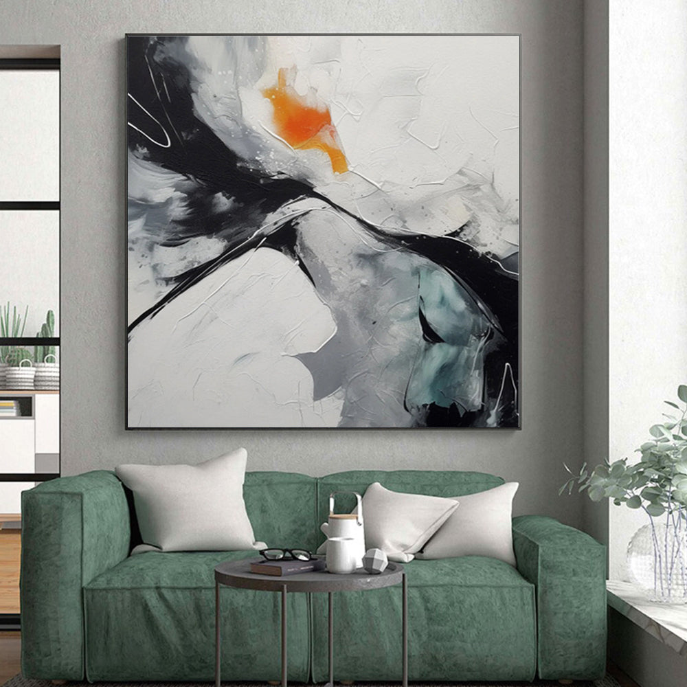 “Black - White - Orange Abstract”,Textured Abstract Acrylic Art CT0571
