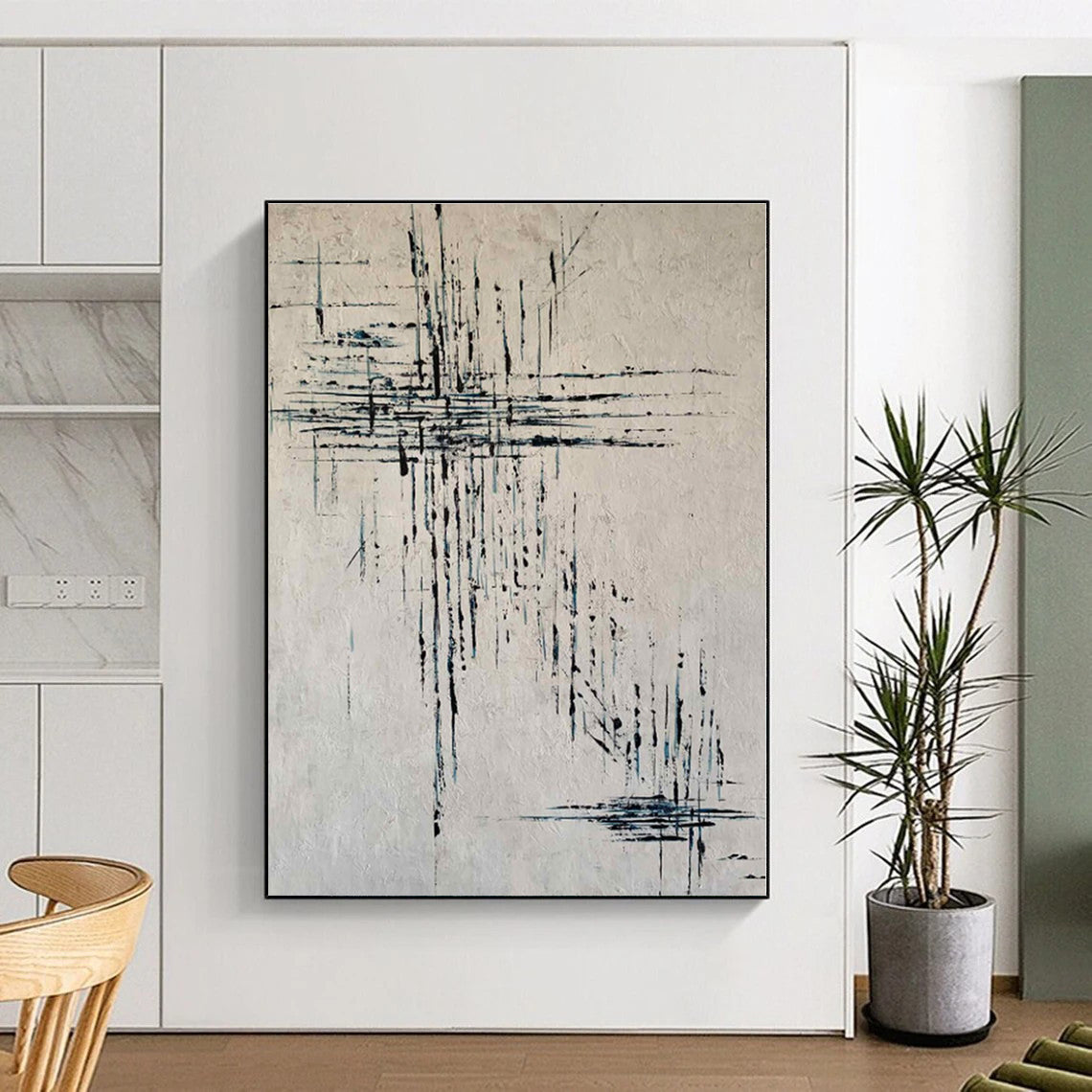 “Black - Blue Textured Lines” - Abstract Minimalist Art CT0454