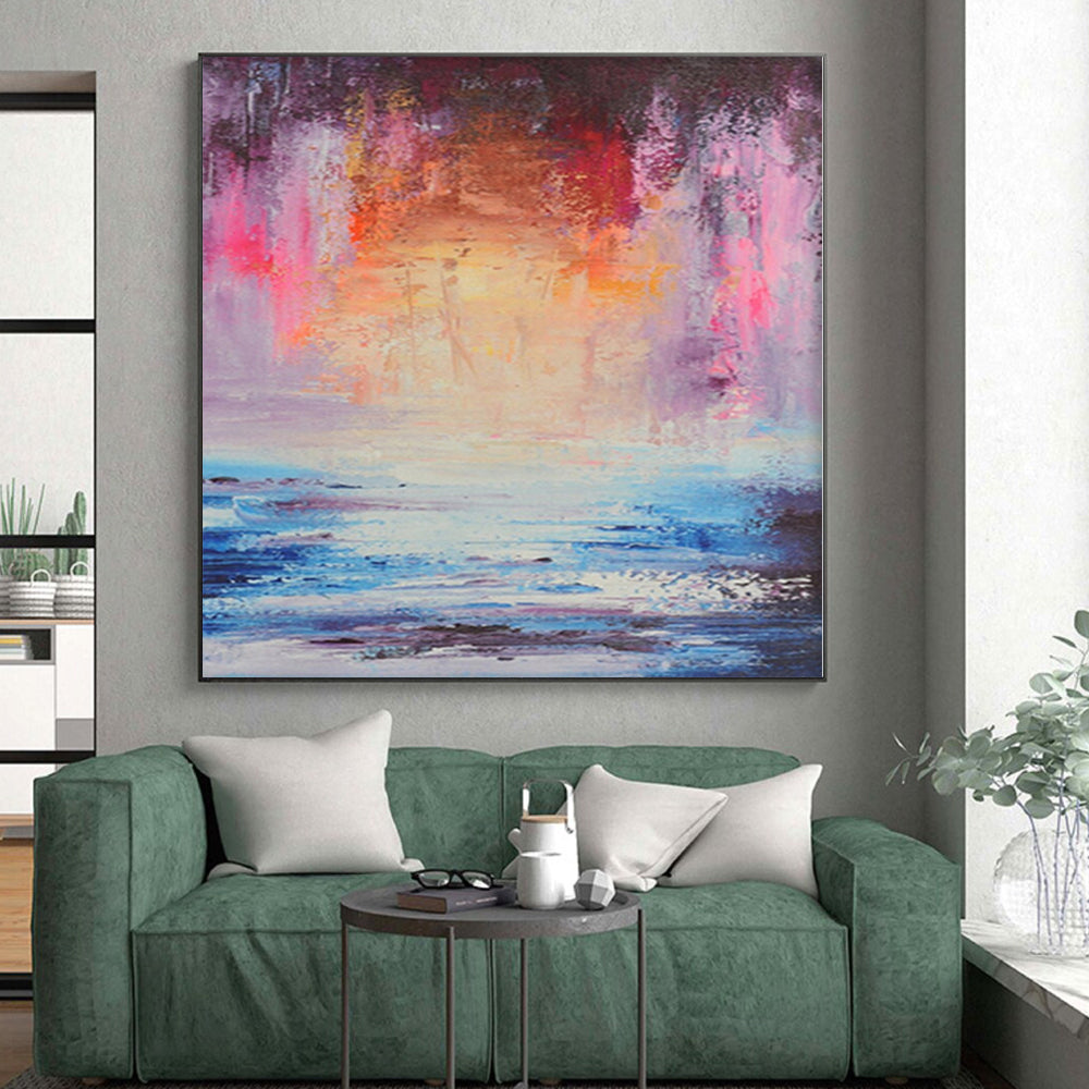 “Dreamy Coastal Sunset” - Abstract Art with Pink, Purple, Orange, Blue, White CT0058
