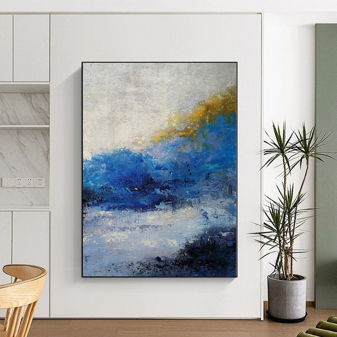 “Blue and Yellow Abstract Landscape”,Impressionistic Abstract Painting CT0370