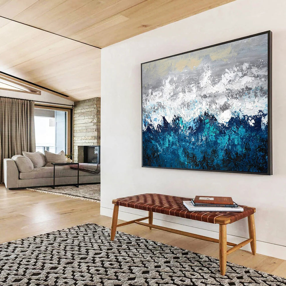 “Crashing Wave Energy” - Blues, whites, grays; textured, abstract ocean waves CT1601