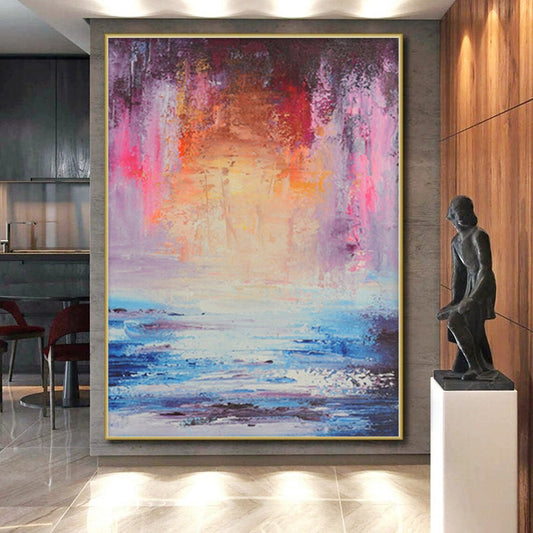 “Dreamy Coastal Sunset” - Abstract Art with Pink, Purple, Orange, Blue, White CT0028