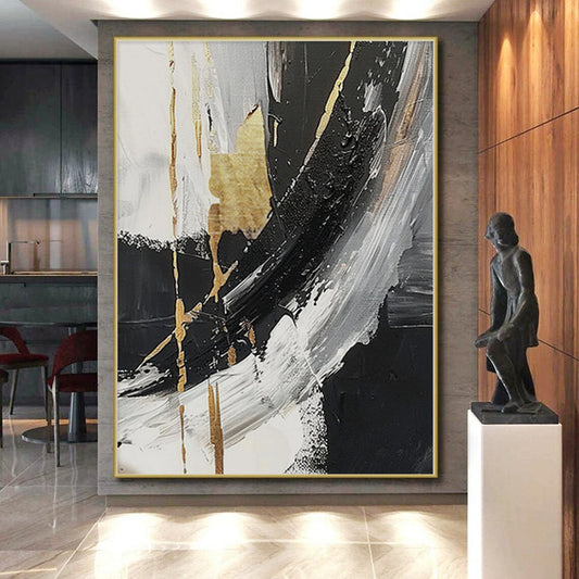 “Gilded Monochrome” - Abstract Art with Black, White, Gold CT0085