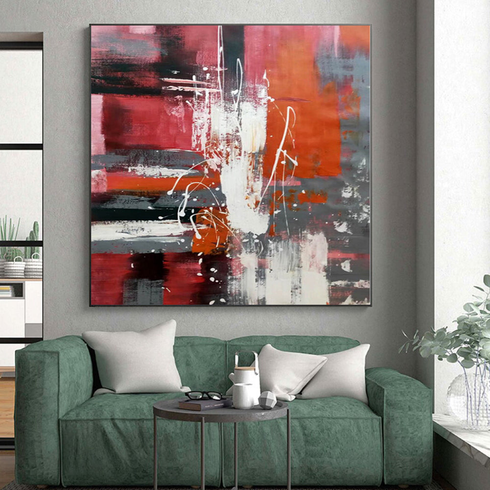 “Vibrant Red - Gray Abstract Energy” Abstract Acrylic Art CT0313