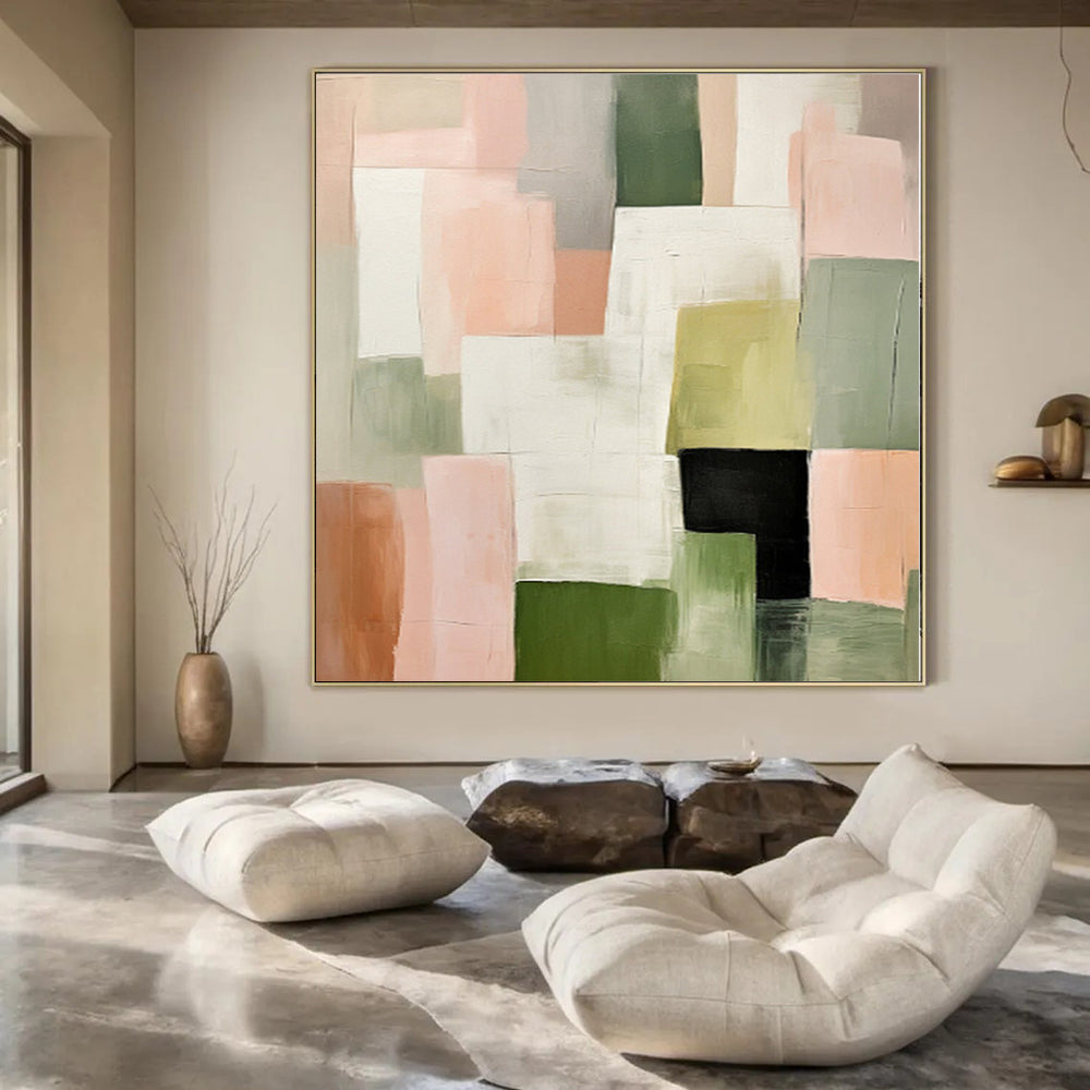 “Pastel - Toned Geometric Blocks” Abstract Acrylic Art CT0174