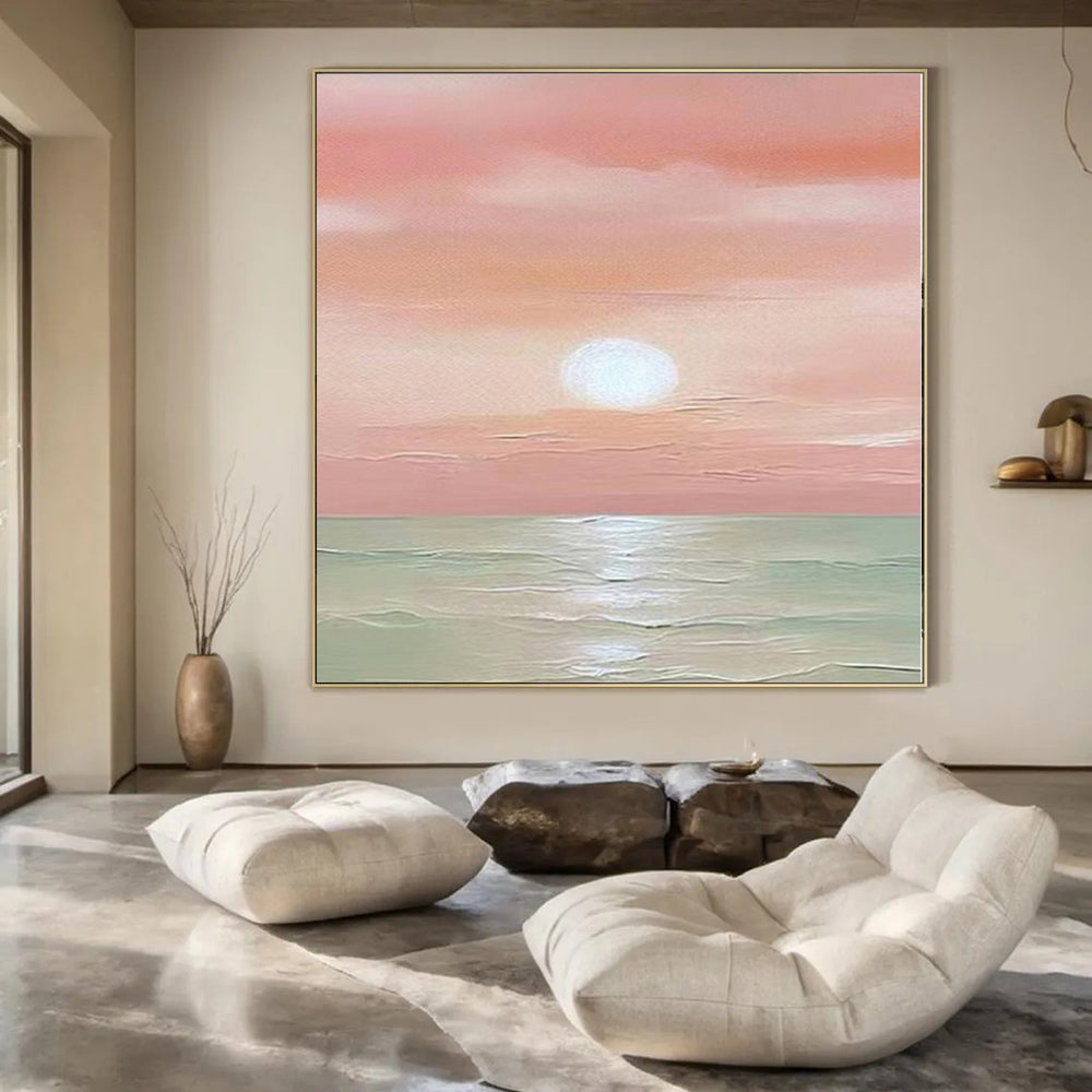 “Pink - Orange Sunset Over Sea” Landscape - Style Acrylic Art CT0184