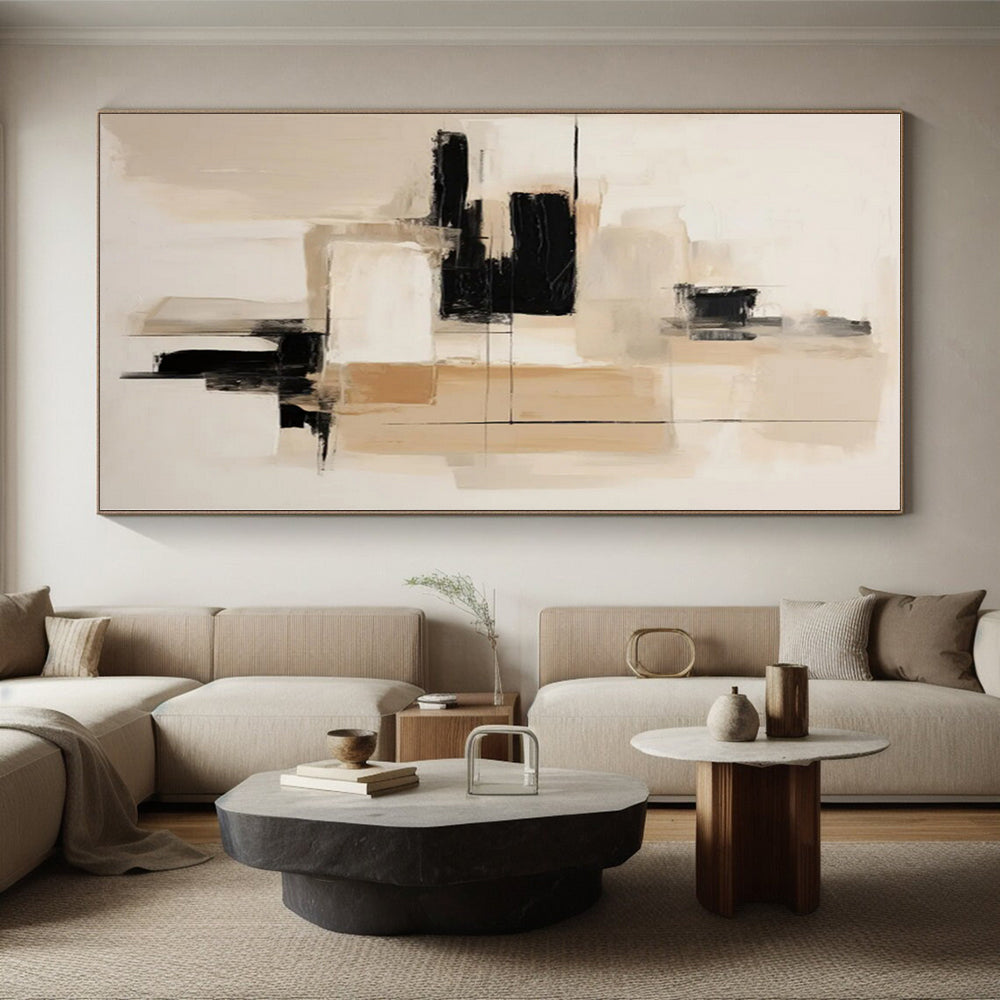 “Neutral Tones with Black Accents”,Abstract Minimalist Oil Painting CT0530