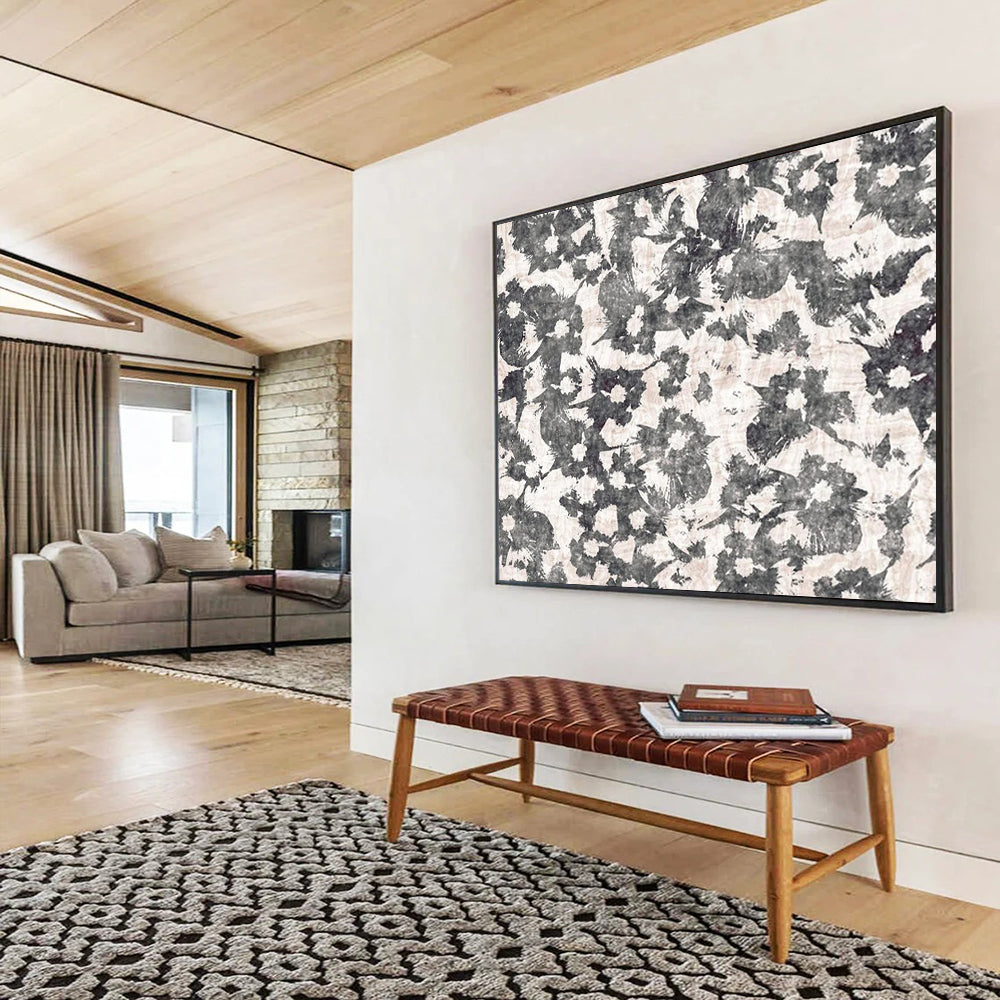 “Ink Blossoms” - Monochrome gray, white; bold, textured floral patterns CT1491