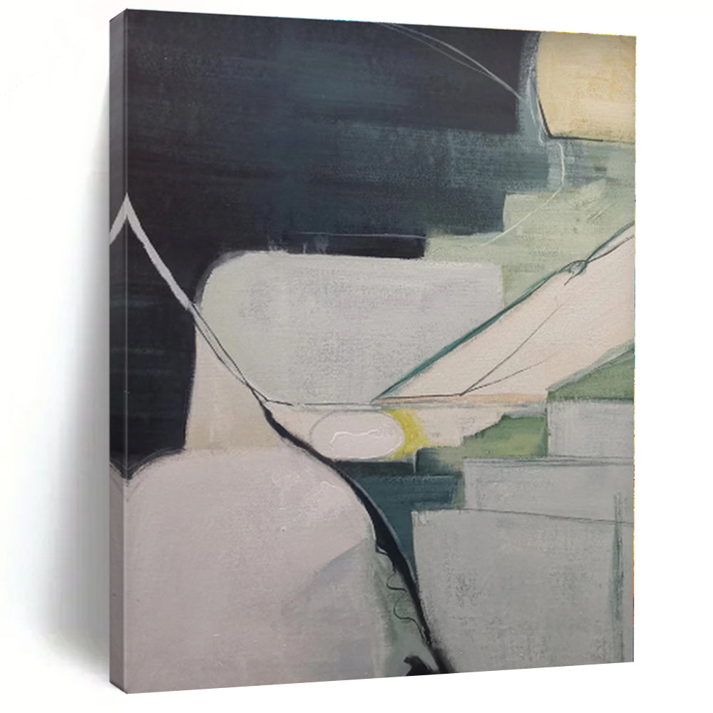 “Muted Color Geometric Shapes”,Abstract Minimalist Oil Painting CT0556