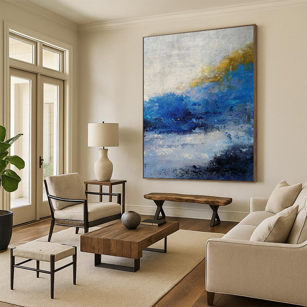 “Blue and Yellow Abstract Landscape”,Impressionistic Abstract Painting CT0355