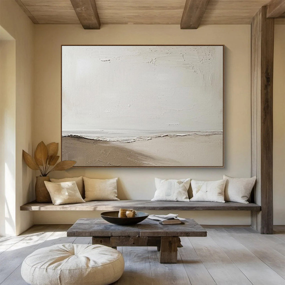 Minimalist abstract landscape in white and brown CT1658