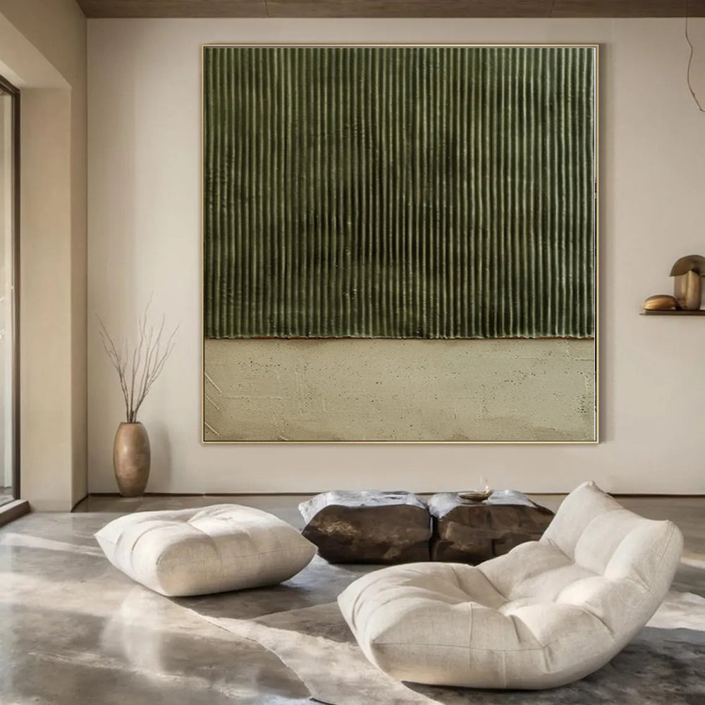 “Green - Beige Textured Panels” Minimalist Acrylic Art CT0217