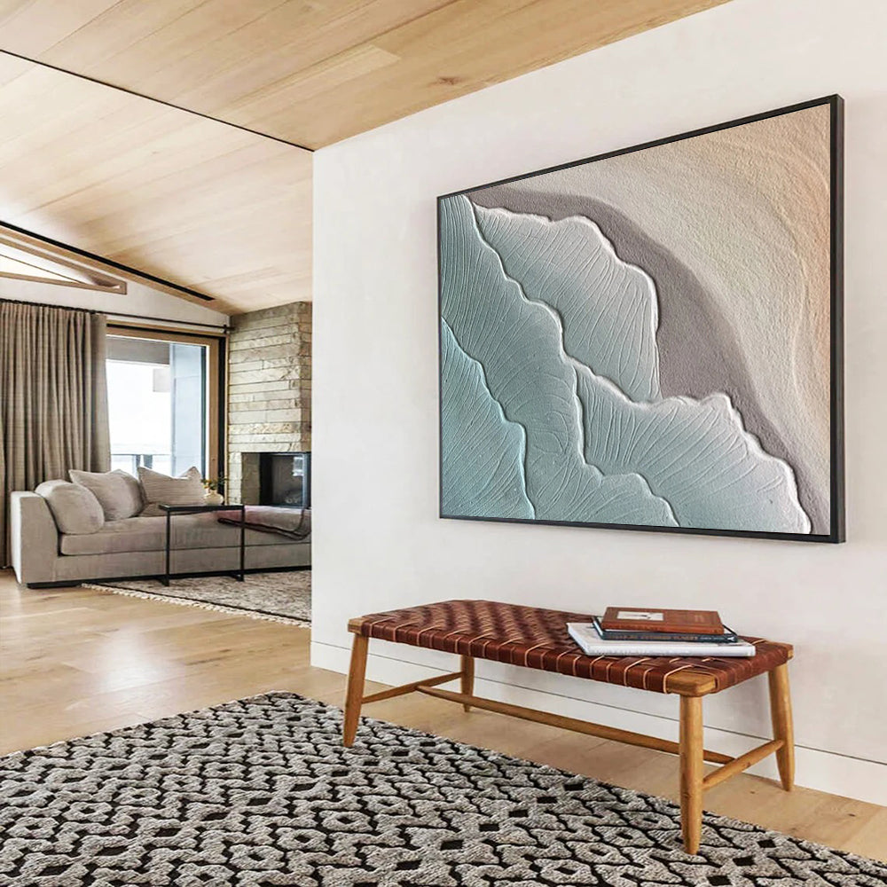 “Textured Terrain” - Shades of light blue, gray, and beige; layered, undulating textures resembling earth’s veins CT1525